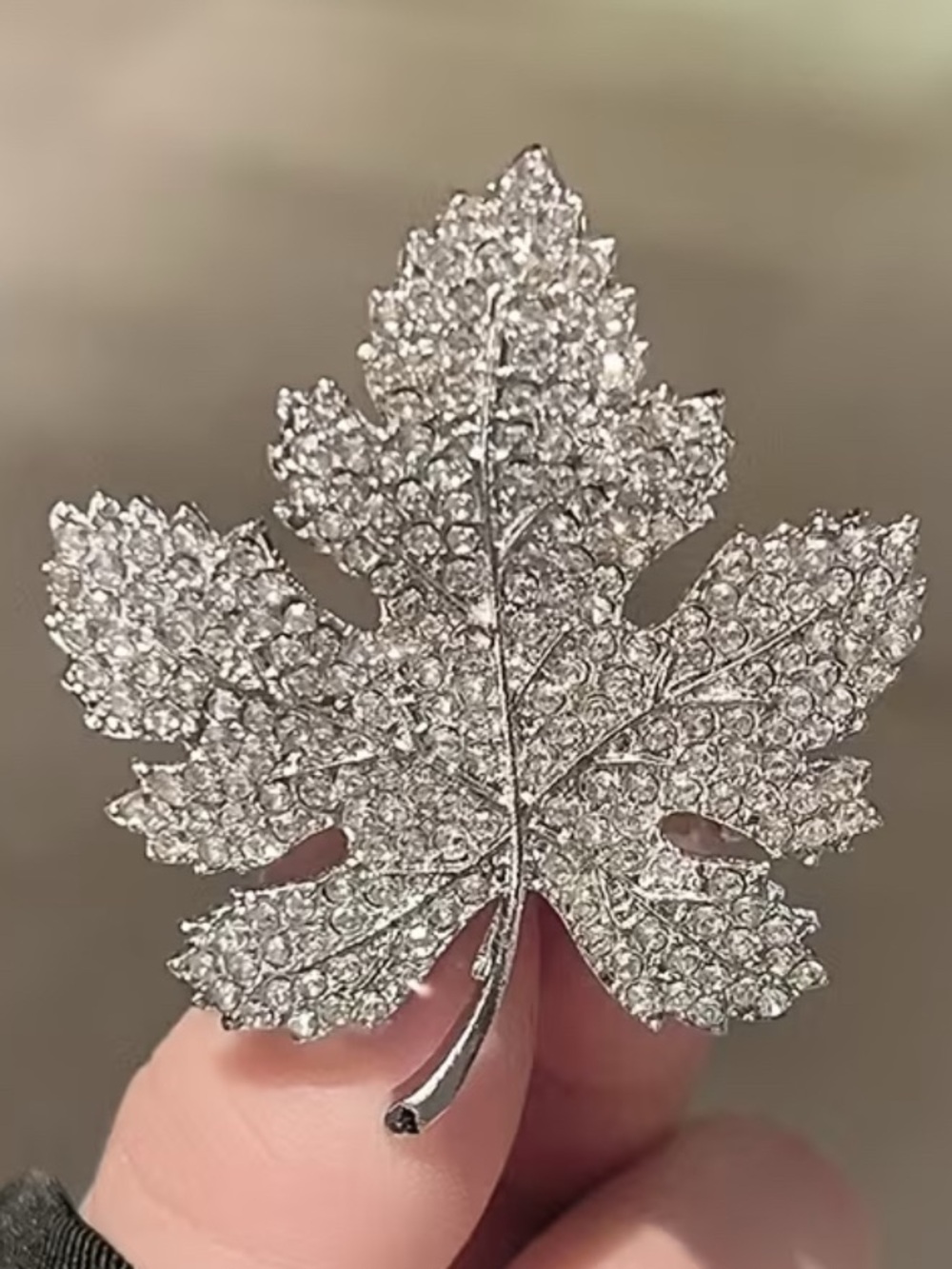 Silver Crystal Maple Leaf Brooch